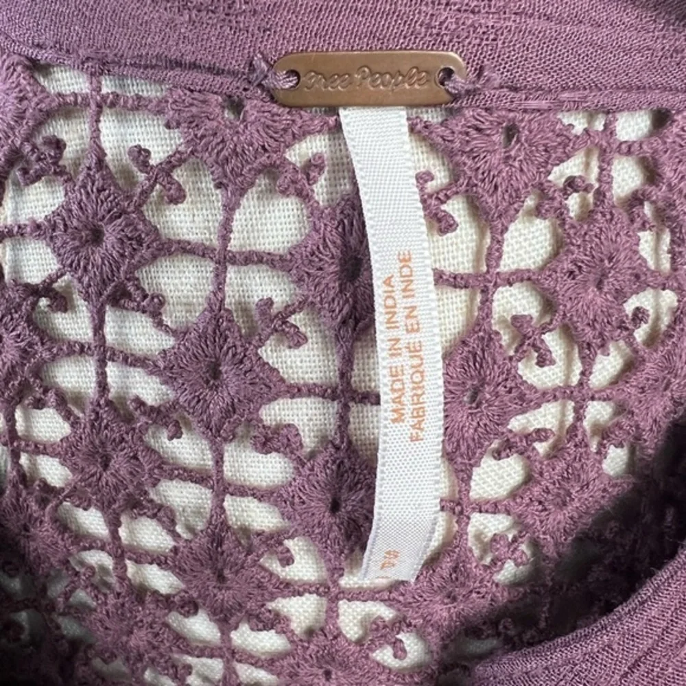 Free People Purple Crochet‎ Back Shirt Size Small